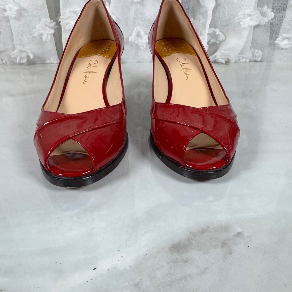 Cole Haan Nike Air Red Patent Leather Peep Toe Pumps Heels Size 6B - Picture 2 of 12